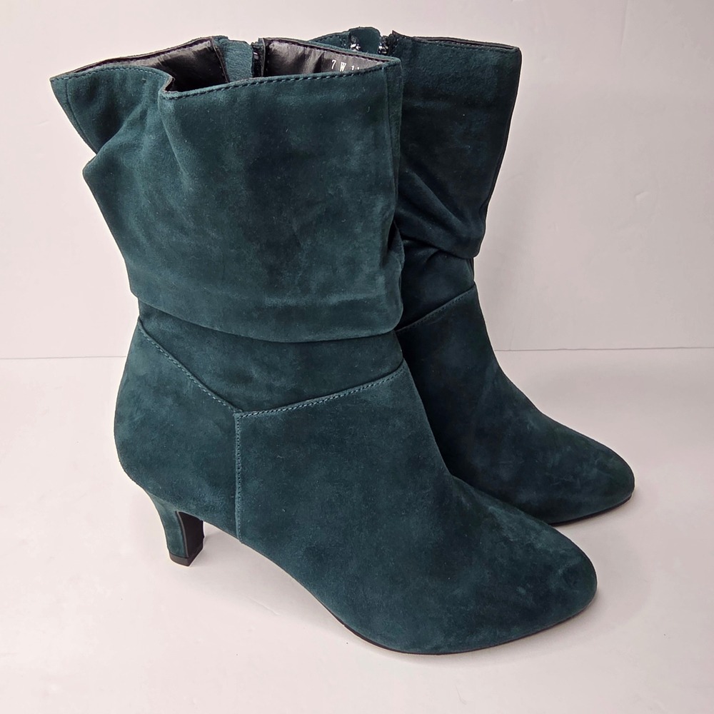 Array Slouchy Suede Boots Womens 7W Teal Excellent Kitten‎ Heel 1187721-4-9